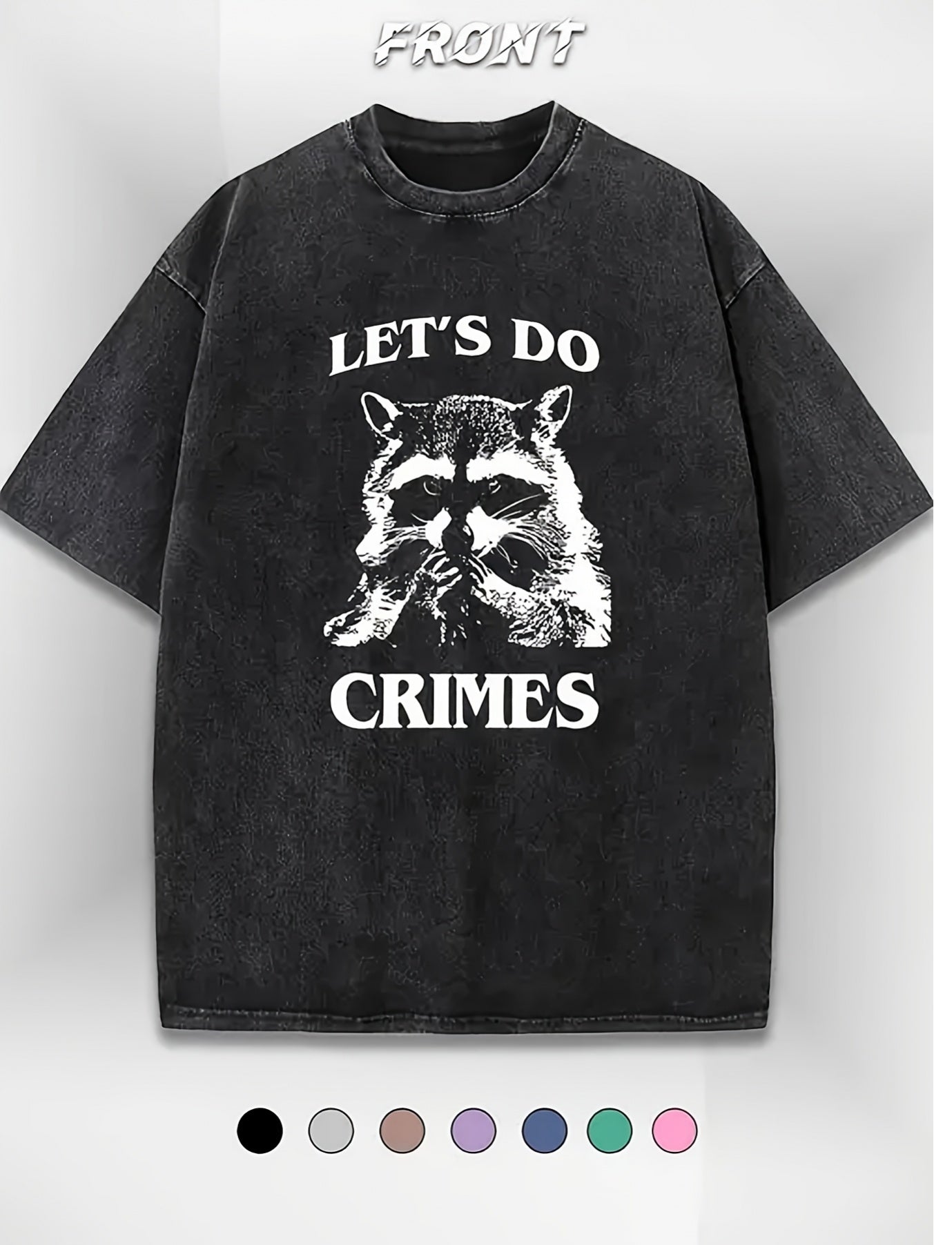 Men's Heavyweight 250gsm 100% Cotton T-Shirt with "Let's Do Crimes" Retro Print/Embroidery - Loose Fit Crew Neck Casual Shirt, Black Bold Statement Tee for Year-Round Wear, Machine Washable for easy Care - Durable Everyday Top for