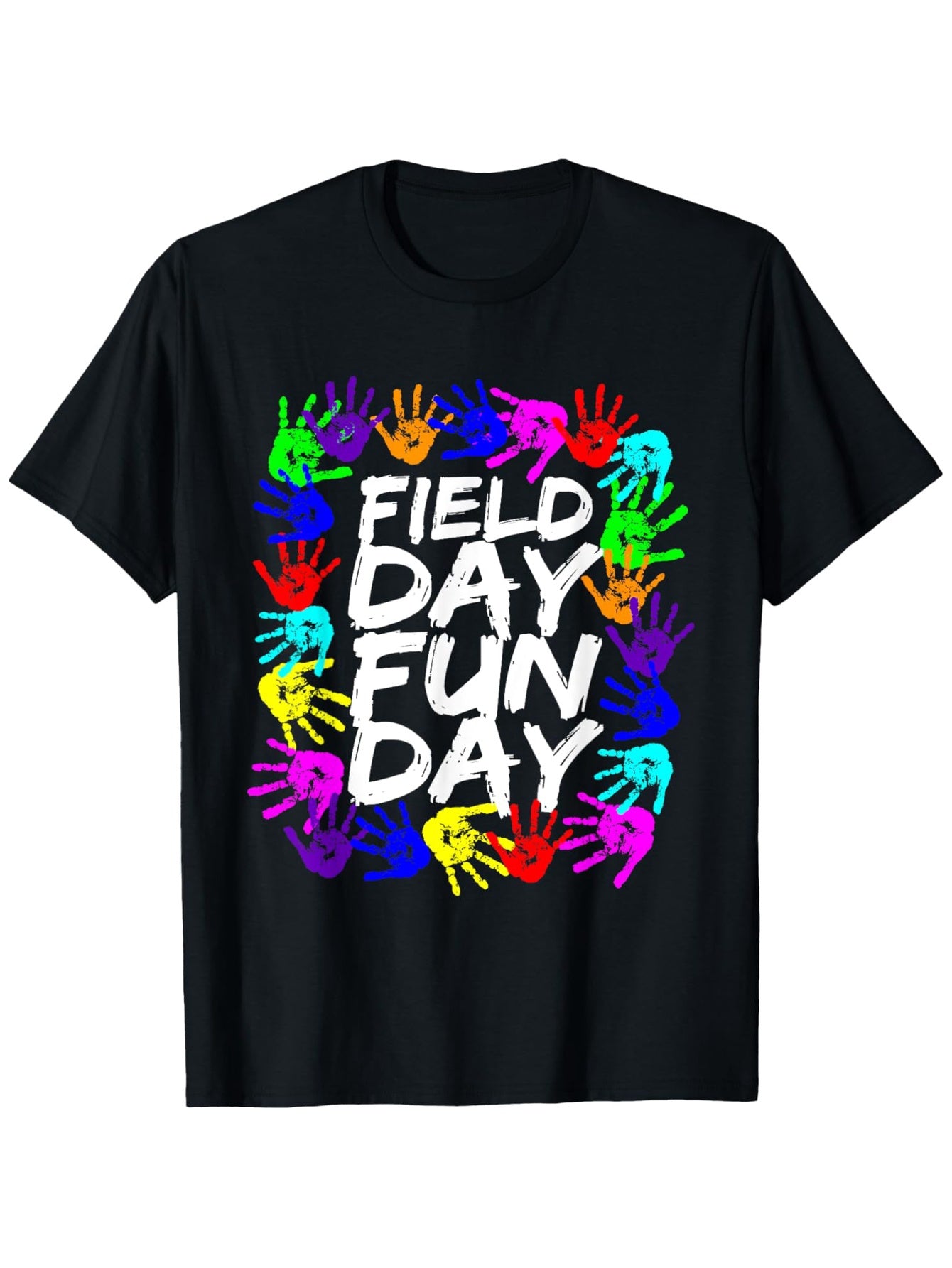 "Field Day Fun Day" Cotton T-Shirt - Vibrant Handprint Design, Breathable & Soft, Crew Neck, Short Sleeve, Casual Wear, Machine Washable, Sizes S-XXXL