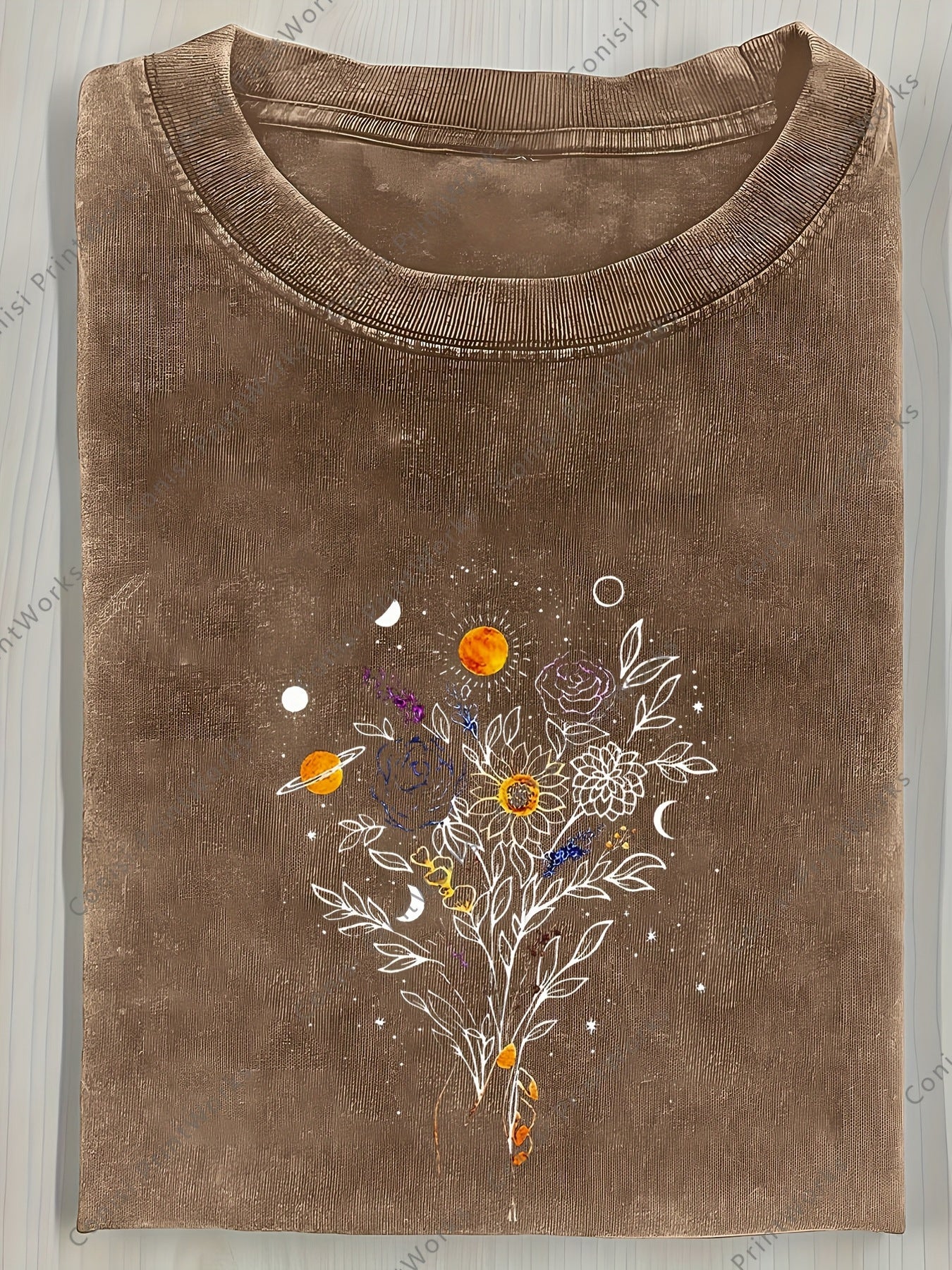 1pc Men's Vintage Washed Cotton T-Shirt with Celestial Star & Print, Loose Fit Short Sleeve Round Neck Tee, Casual Summer Shirt Suitable for All-Season Wear - Perfect Gift for Men