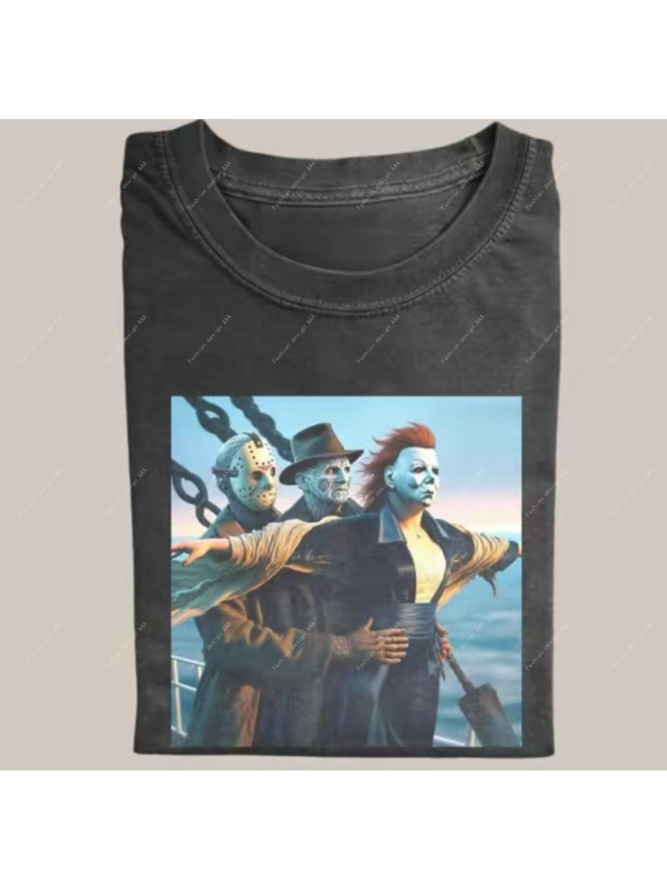 1pc Men's 230 Washed Heavyweight Pure Cotton, Vintage Halloween Graphic, Horror Movie Shirt, Horror Character, Fun Halloween Shirt, Unisex Shirt, Men's Clothing, Women's Clothing, Streetwear, Perfect Holiday Gift, Halloween Costume, Casual Wear