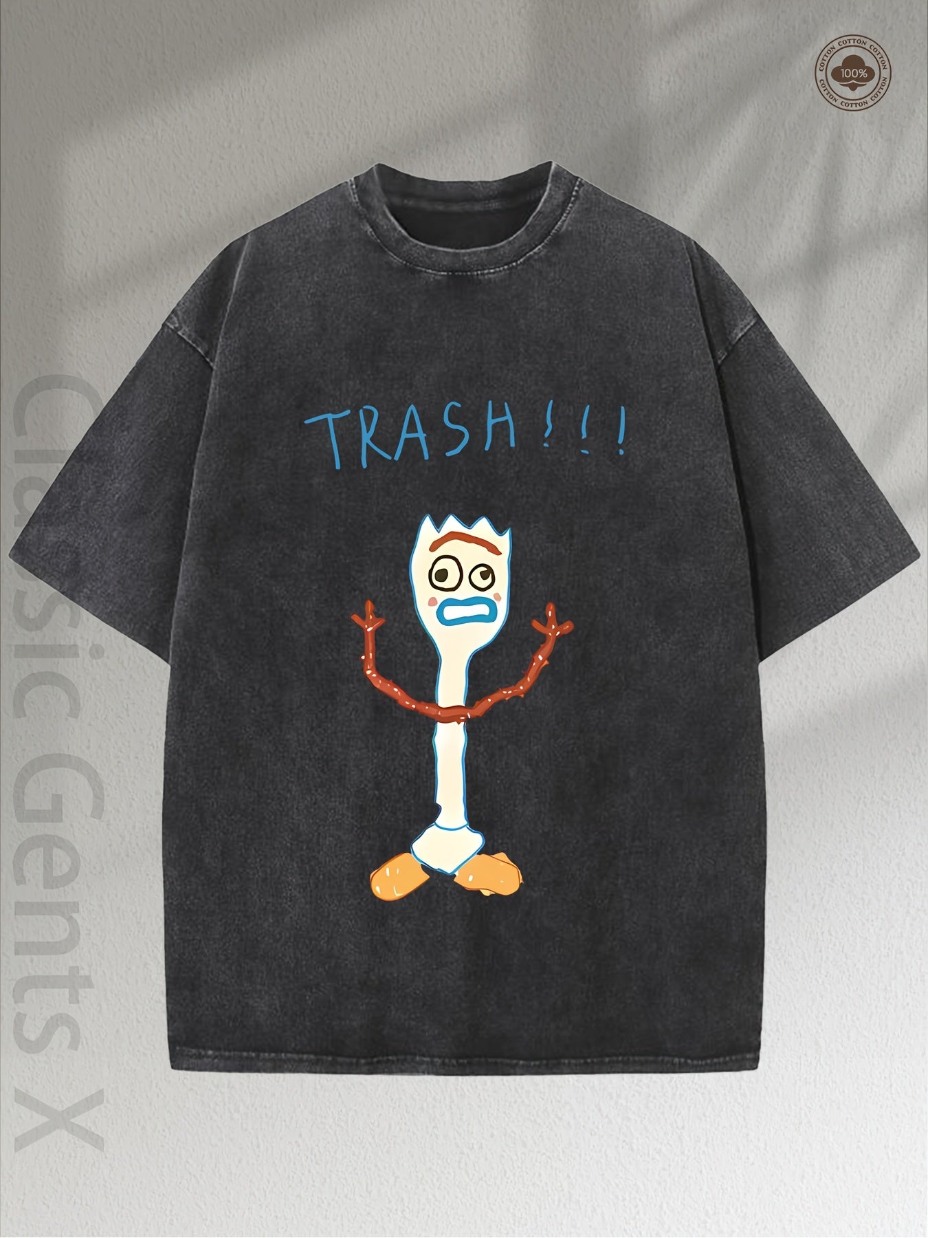 Men's & Women's 230GSM Heavyweight Washed Cotton T-Shirt with Bold "Trash!" Back-to-Back Print - Streetwear Retro Unisex Tee, Round Neck Casual Shirt for Outdoor, Festivals & Daily Wear (Machine Washable) - Year-Round