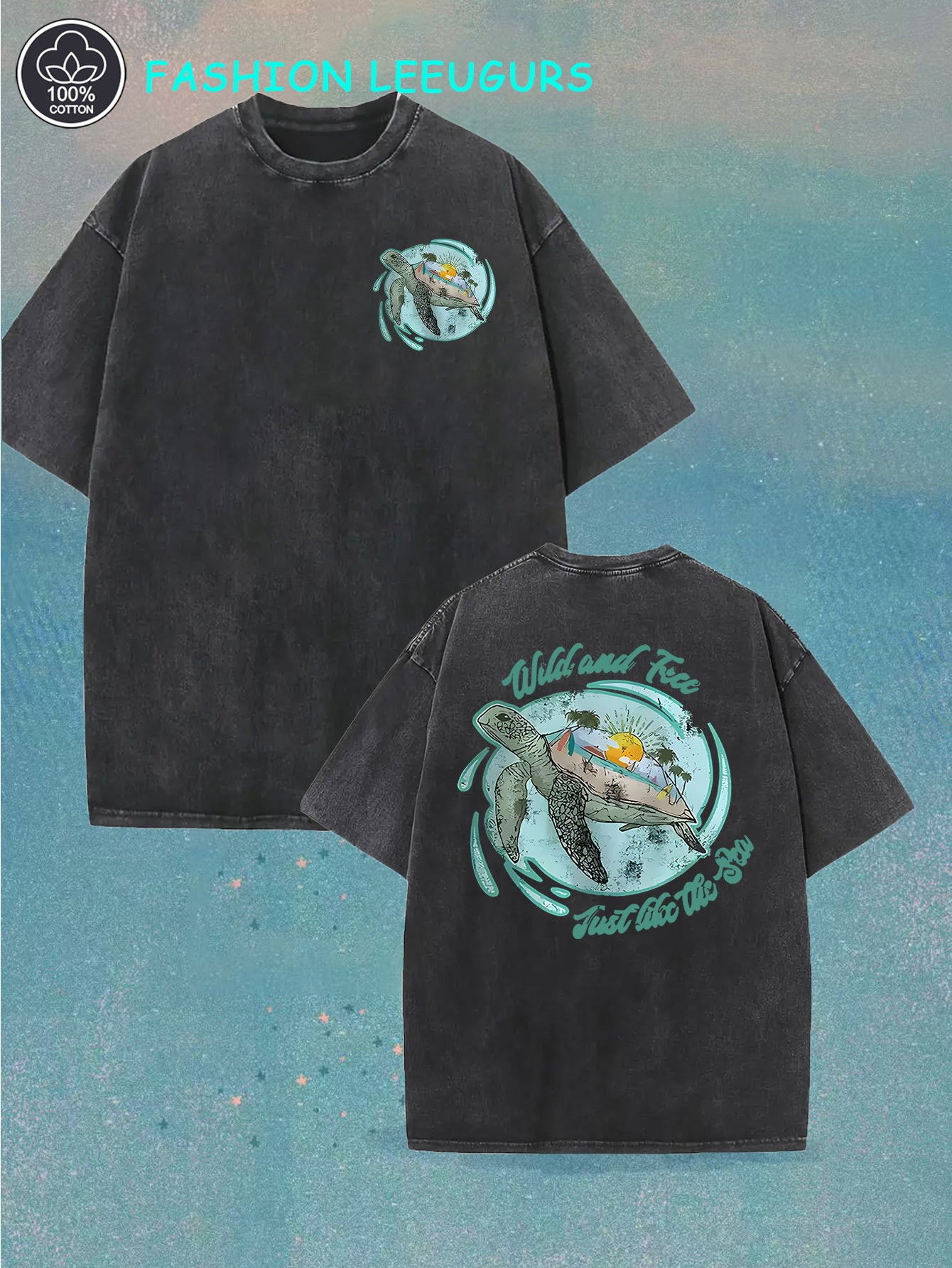 Men's Vintage Washed Cotton T-Shirt with Sea Turtle Print - Lightweight Breathable Short Sleeve Round Neck Casual Summer Beachwear Suitable for Outdoor Activities & Casual Attire - All-Season Fit Shelf Life (Tropical Turtle)