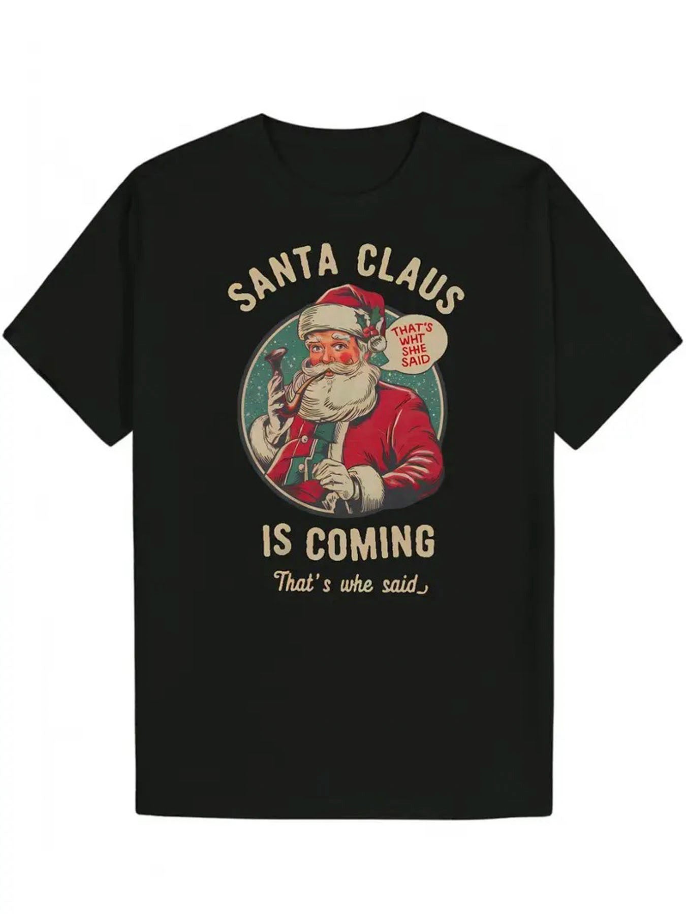 Men's Funny "That's What She Said" Santa Meme T-Shirt - 100% Cotton Vintage Christmas Humor Tee with Dirty Santa Joke, Casual Short Sleeve Round Neck Top for Holiday Parties & Casual Attire ( Novelty Gift)