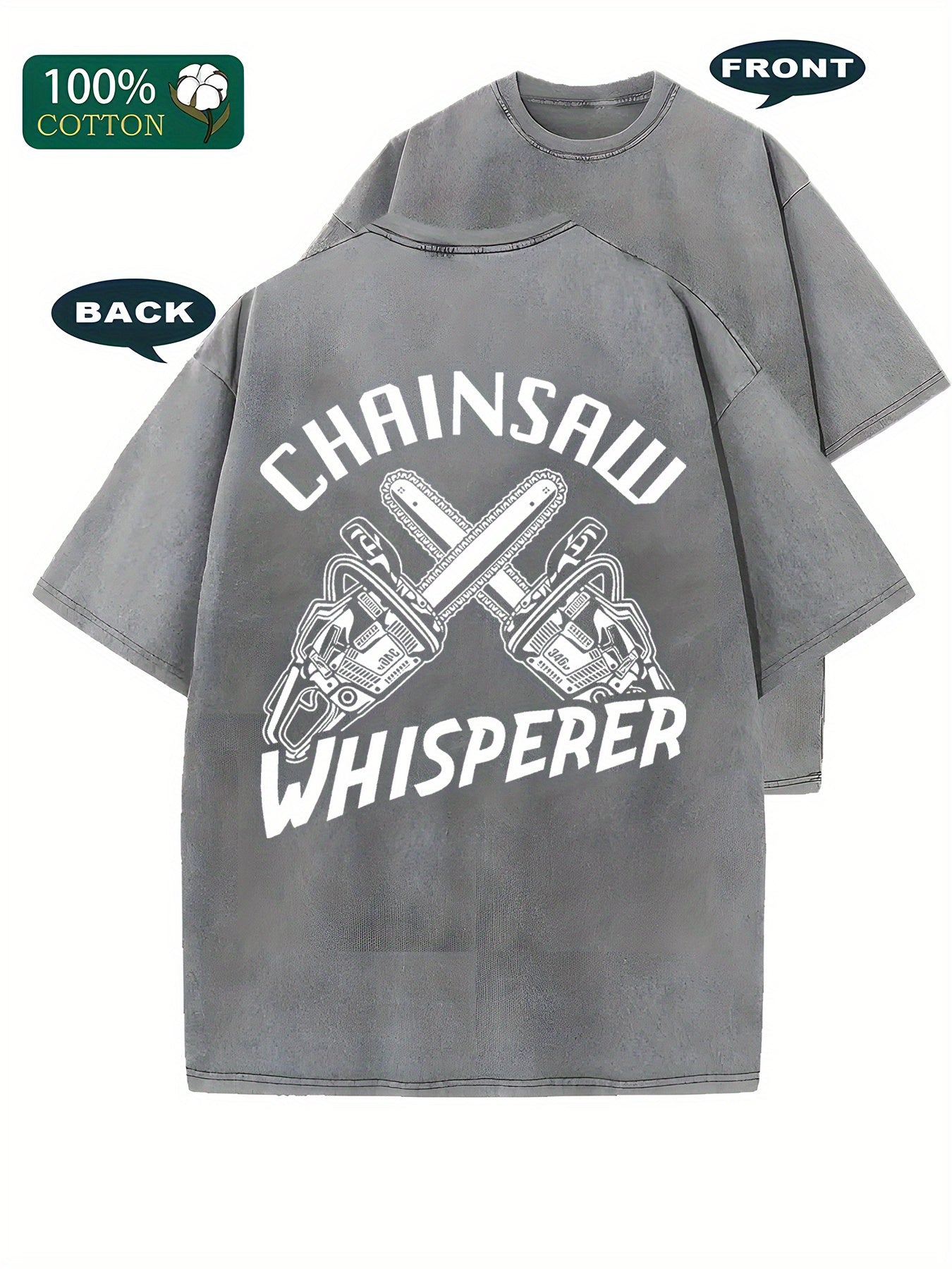 1pc, 230g Washed Chainsaw Low-Key Print T-Shirt | High-Quality Wax Print, Retro Fashion Brand, Crew Neck, Casual Style, Slight Stretch, Regular Fit, Suitable for All Seasons, Perfect Holiday Gift