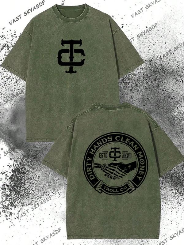 230g Washed, Dirty Hands And Clean Money Printed Men's Summer T-Shirt, High-Quality Wax Printed Cotton All Season Casual T-Shirt, Suitable For Street And Outdoor Activities, Perfecy2k,Vintage,Streetwear Christmas Thanksgiving gift,Cyber Monday