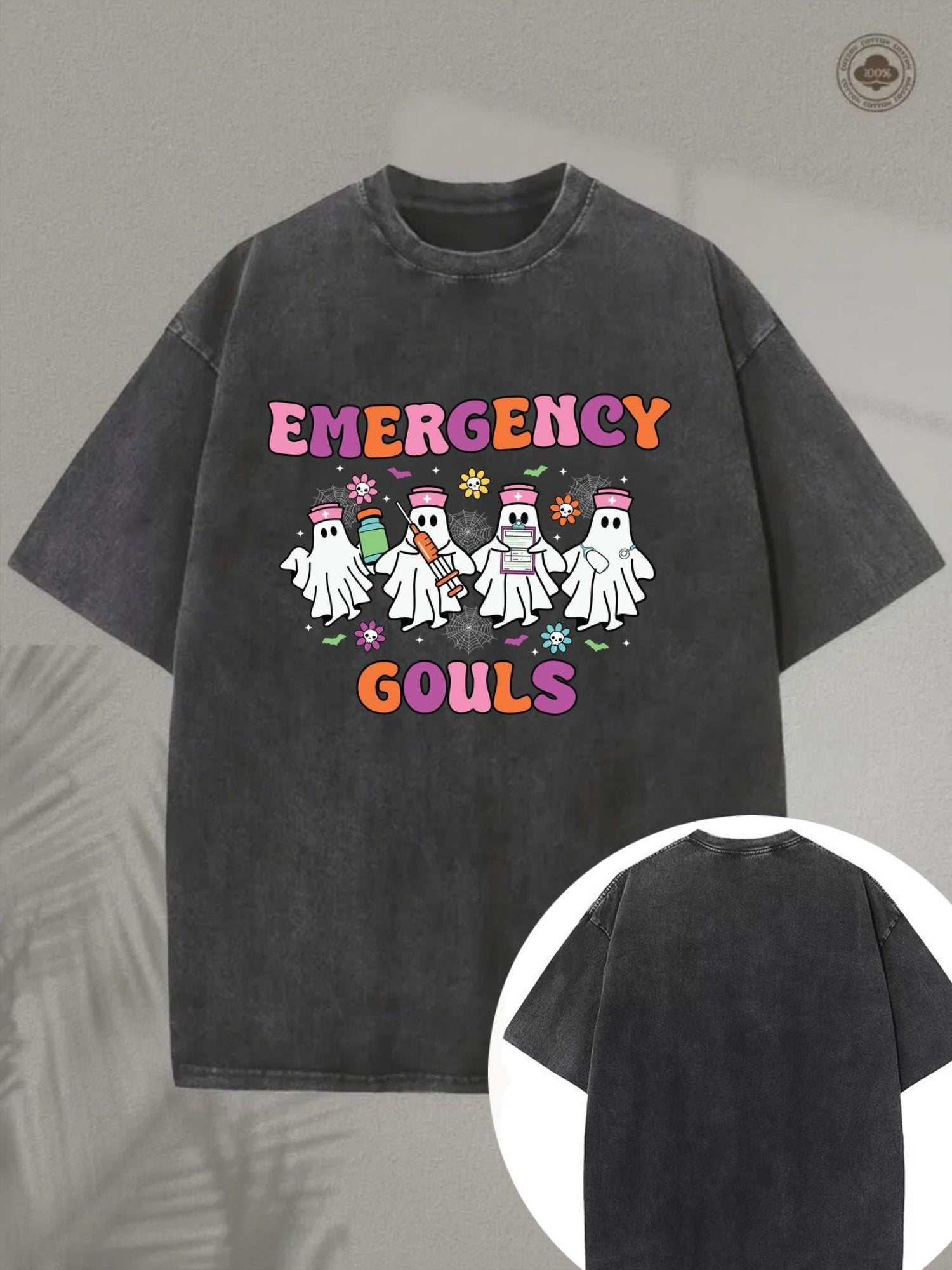 Men's Vintage Washed Cotton T-Shirt for halloween - Batik pickling process (Cui Jian) acid-wash technique, Geometric bat & for all-Season Casual Wear, Machine Washable Retro Round Neck Tee for Costume Parties & Outdoor Activities - Festival