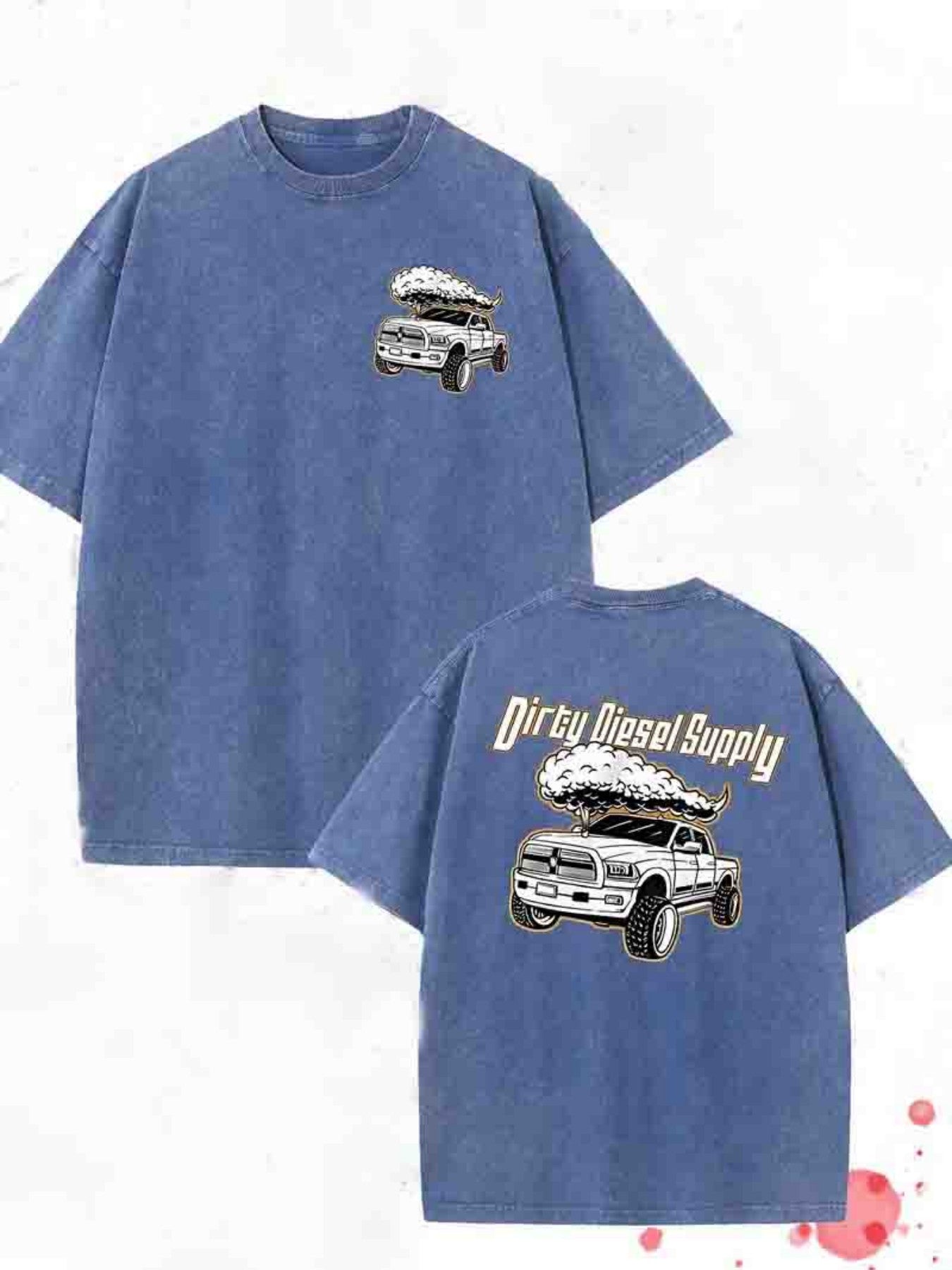 230G Heavyweight Men's "Dirty" Graphic Print T-Shirt with Vintage Truck Design - Double-Sided Washed, Round Neck Regular Fit Short Sleeve Tee for All-Season Casual Outdoor Hiking & Holiday Gifts