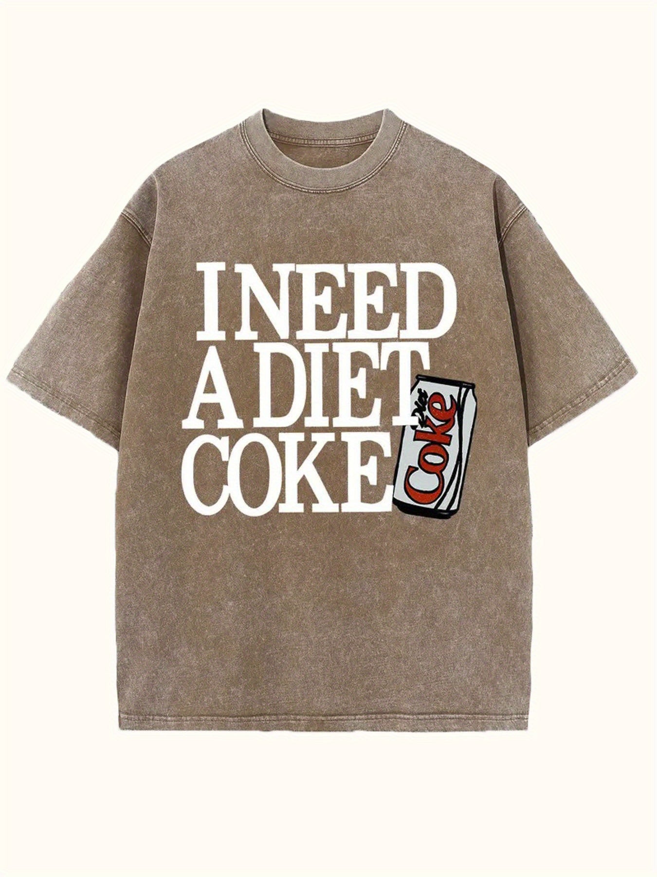 1pc Funny "I Need a Diet Choke" Slogan T-Shirt - 230gsm Heavy Washed 100% Cotton Vintage Streetwear Tee, Classic Crew Neck Casual Humor Top for Year-Round Wear