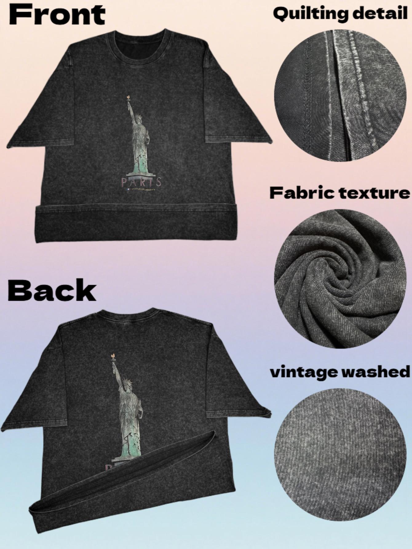 Unisex Vintage Washed Oversized Black Tshirt | High Quality Dirty Soil Spray Hand Worn Tank Top Tee Tops, Crew Neck, Loose Fit, All-Season