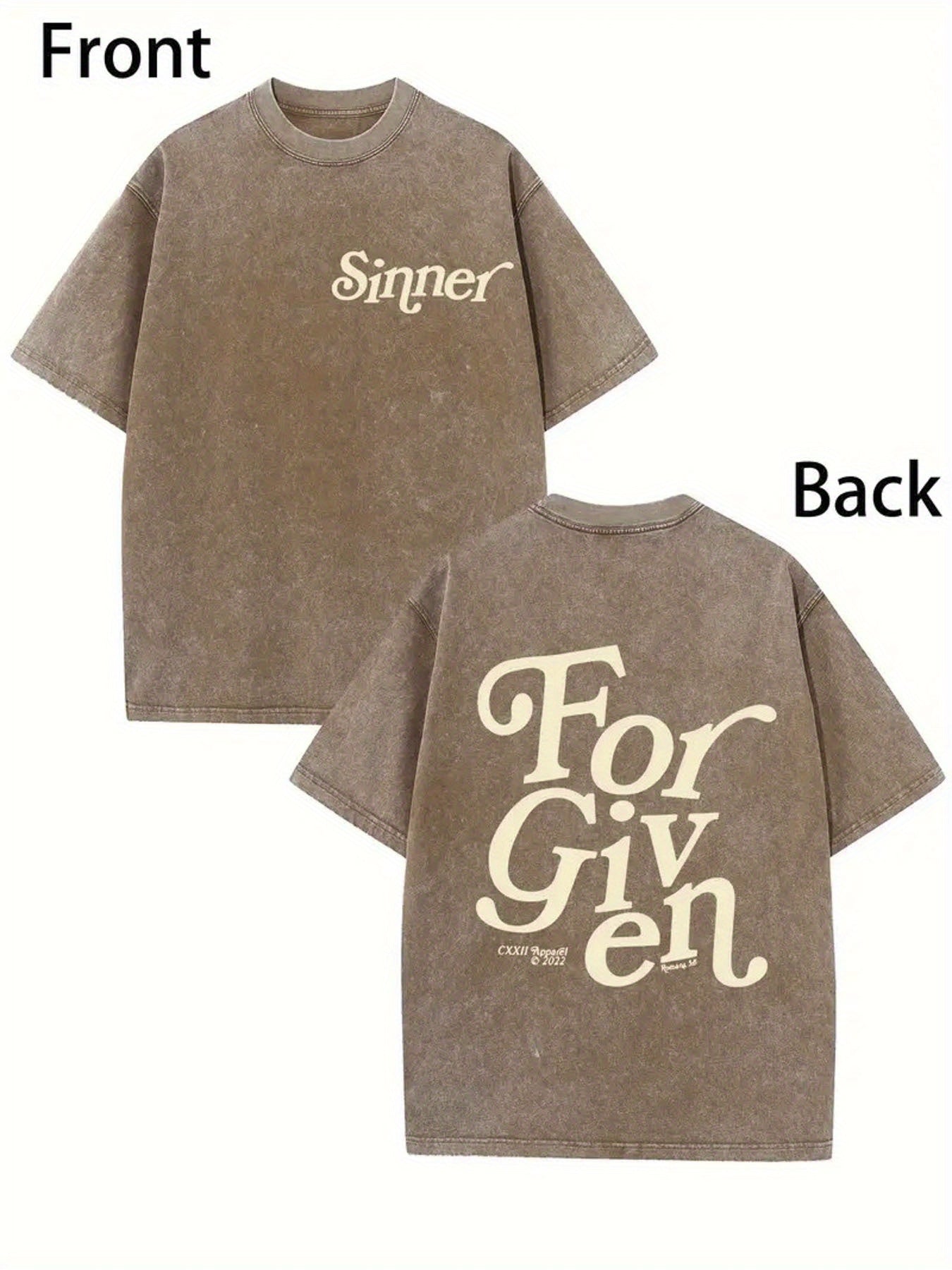 1pc Men's Vintage Sinner & Forgiveness Theme T-Shirt - 230g Batik Cotton Double-Wash Casual Shirt with Sinner & Forgiveness Print, Round Neck All-Season Top, Machine Washable Holiday Gift for Weddings/Funerals (Geometric Religious Symbol