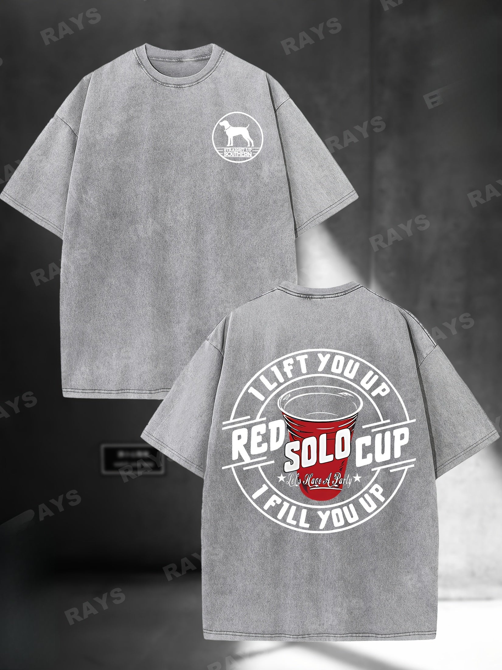 STRAIGHT UP SOUTHER Men's Heavyweight 230g Washed Cotton T-Shirt - Oversized Loose Fit Short Sleeve with Bold Geometric Print, Soft Crew Neck Top for Streetwear, Casual, Party & Daily Wear | Machine Washable Year-Round