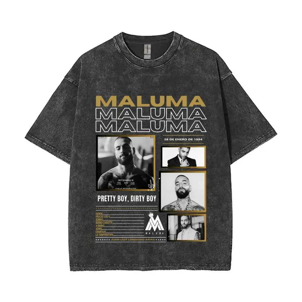 Vintage Washed Rapper Maluma Pretty Dirty Europet Tour 2025 T-shirt Men Women Fashion Oversized Tshirt Male Hip Hop Streetwear X250403