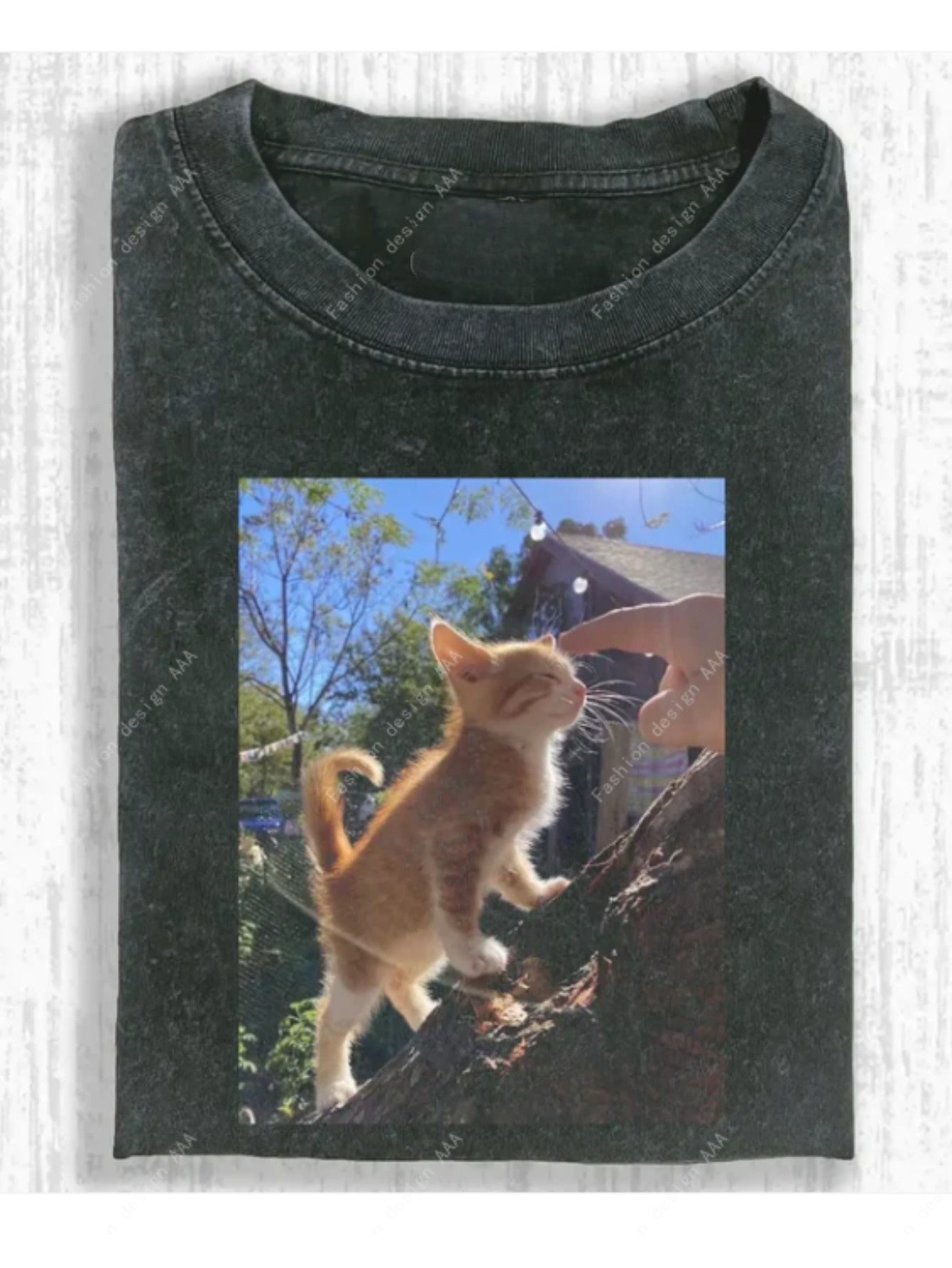 1pc Washed Cat Under the Sun | Unisex Movie Shirt, Breathable Short Sleeve, Suitable for Summer, Crew Neck, Casual Style, Perfect for Daily Wear and Halloween Gift