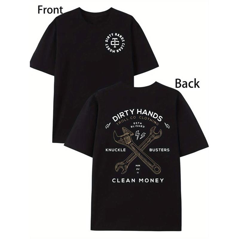 Graphic Cotton Graphic Print T-shirt Dirty Hands Clean Money Monogram Double Sided Print Gift Round Neck Short Sleeve Tee