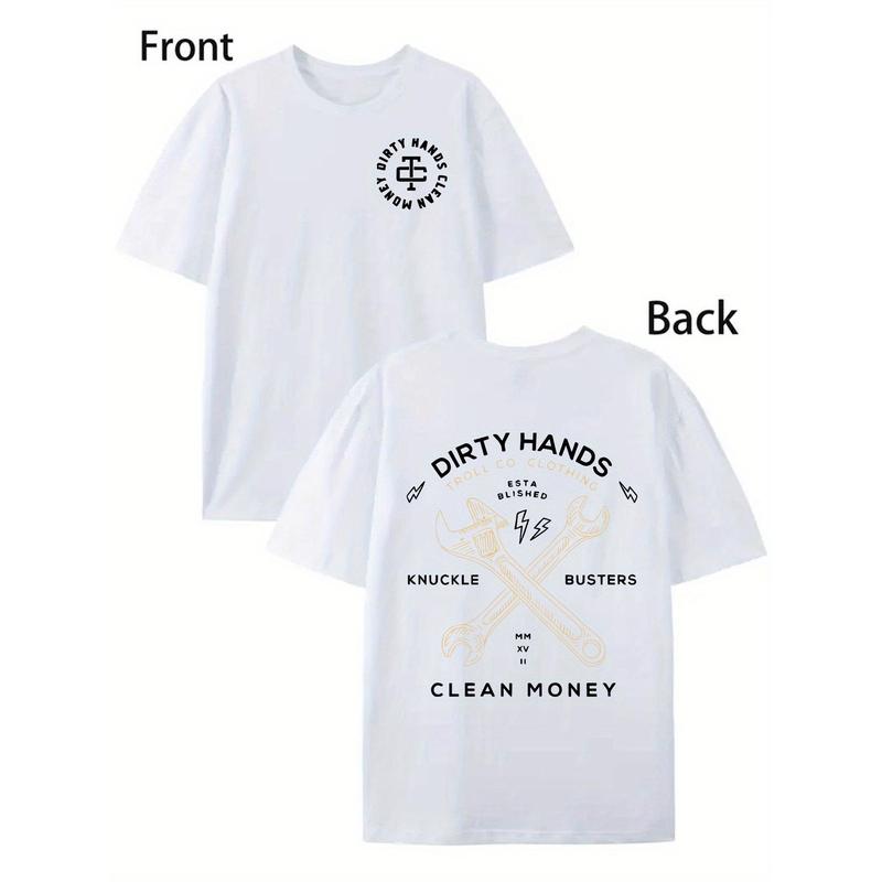 Graphic Cotton Graphic Print T-shirt Dirty Hands Clean Money Monogram Double Sided Print Gift Round Neck Short Sleeve Tee