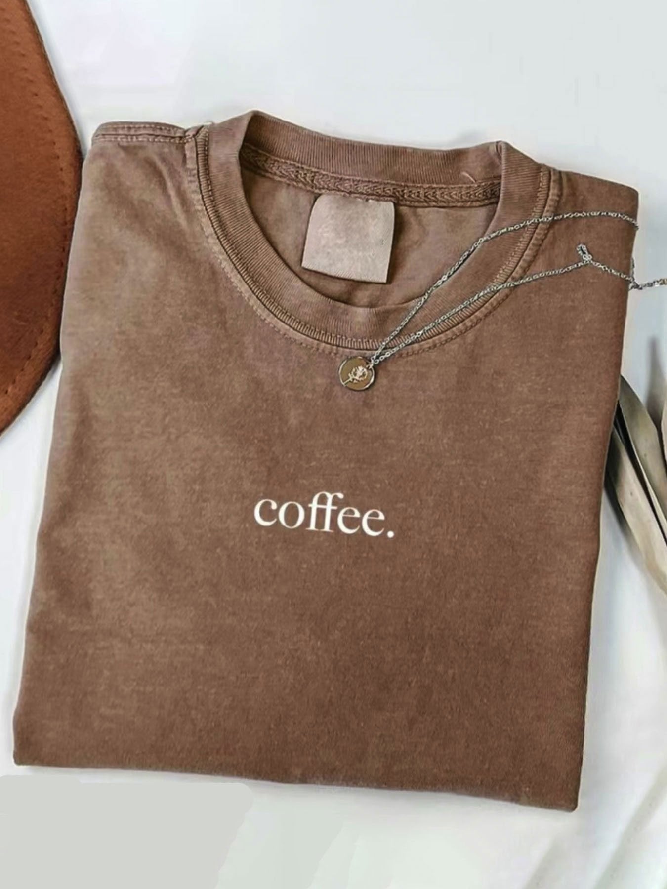 Men'S Casual Retro Washed 230g 100% Short Sleeve T-Shirt with Coffee Pattern | Breathable, Sweat-Absorbent, Comfortable, Crew Neck, All-Season, Machine Washable, Perfect Holiday Gift for Friends, Sweat-Resistant