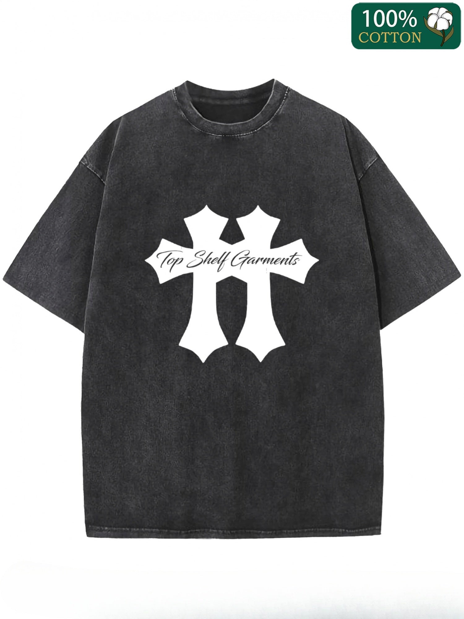 Men's Vintage Distressed 230g Thickened Washed Cotton T-Shirt - Heavyweight Short Sleeve Round Neck Tee with Drooping Shoulder Relaxed Fit, Casual Branding for all-Season Casual Attire