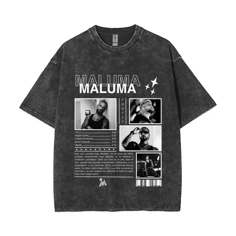 Vintage Washed Rapper Maluma Pretty Dirty Europet Tour 2025 T-shirt Men Women Fashion Oversized Tshirt Male Hip Hop Streetwear X250403