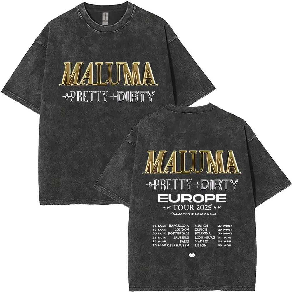 Vintage Washed Rapper Maluma Pretty Dirty Europet Tour 2025 T-shirt Men Women Fashion Oversized Tshirt Male Hip Hop Streetwear X250403