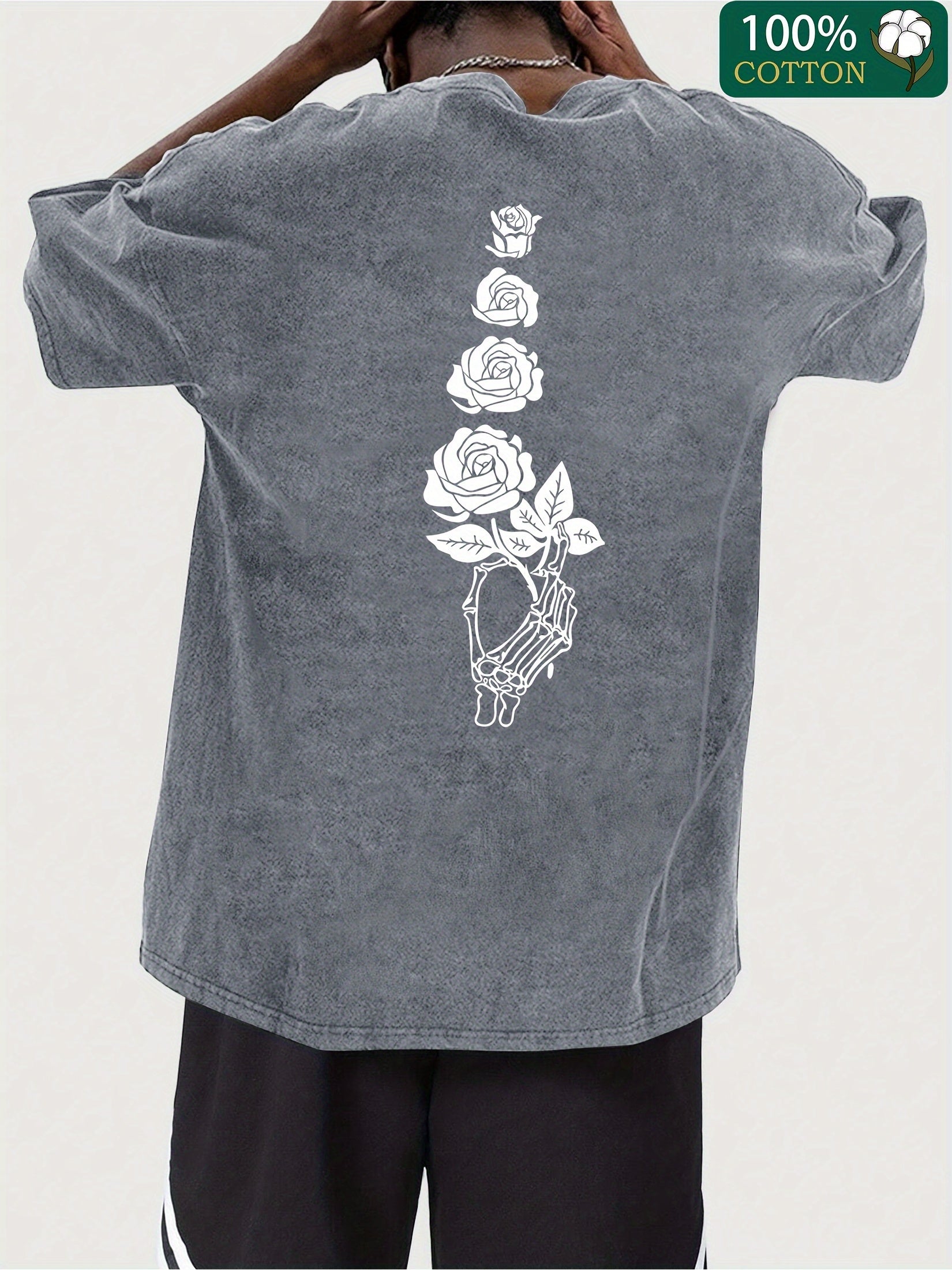 Men's 230g Heavy Washed Cotton T-Shirt - Casual Short Sleeve Round Neck Tee with Brand Logo Print, Machine Washable Summer Everyday Essential, All-Season Comfortable Daily Wear Top