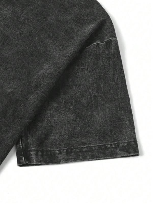 Men's Vintage Washed Cotton T-Shirt - "Dirty Hands Clean Money" Graphic Print, 230g Crew Neck Short Sleeve, Casual Street Style, Machine Washable Spring/Summer Comfort Top 90s  graphic  tees