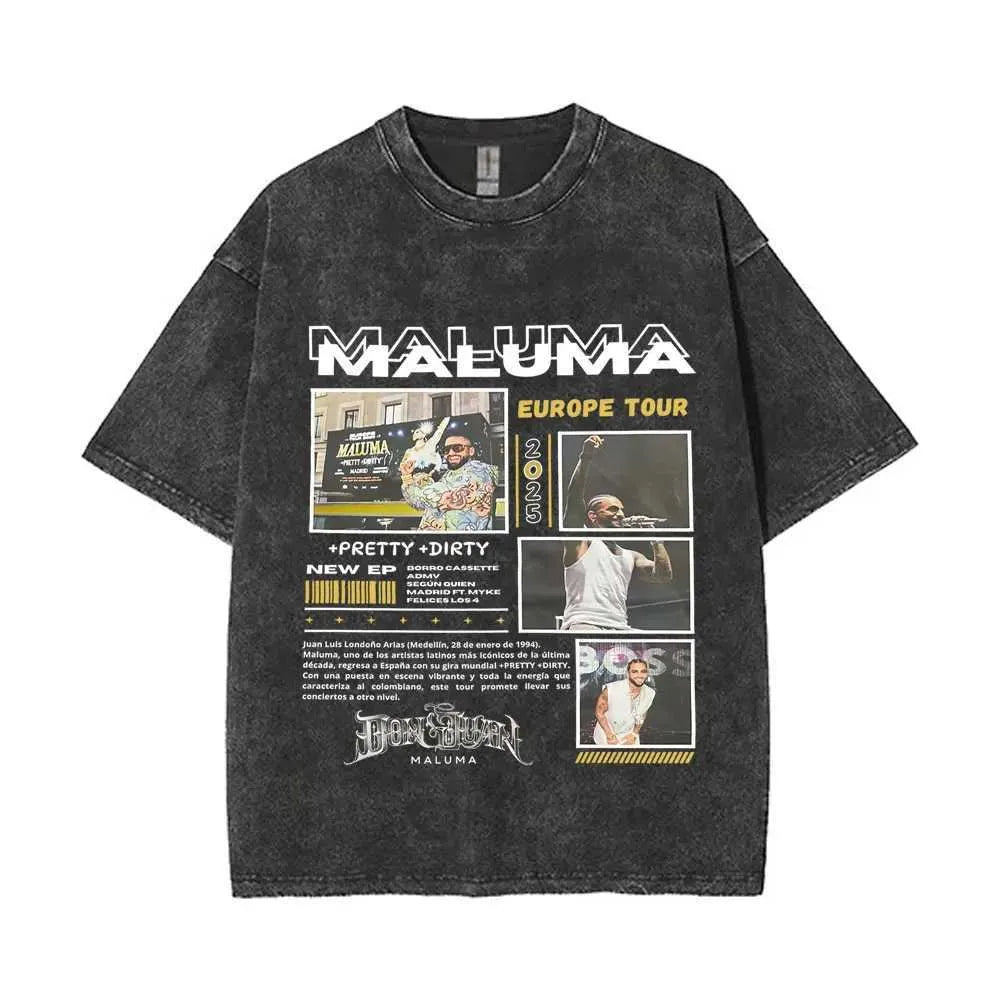 Vintage Washed Rapper Maluma Pretty Dirty Europet Tour 2025 T-shirt Men Women Fashion Oversized Tshirt Male Hip Hop Streetwear X250403