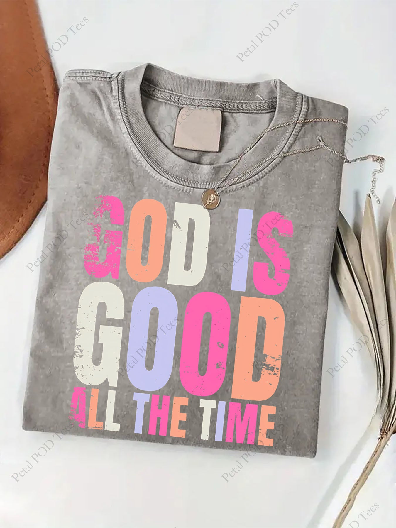 Men's & Women's Vintage Batik Cotton T-Shirt - God's Beautiful Life Print Round Neck Casual Tee, All-Season Comfortable Washed Cotton Top, Machine Washable Religious Apparel for s