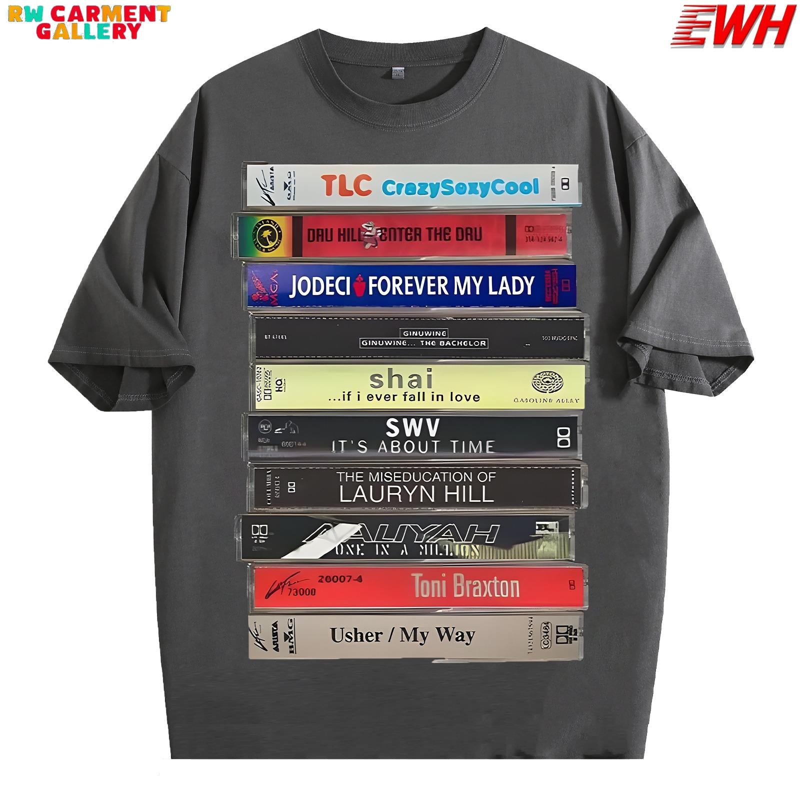 Retro 90s R&B cassette Dirty washed T-shirt, music pattern unisex T-shirt, women's top, daily fit, casual streetwear, round neck T-shirt, summer Christmas, Christmas gifts