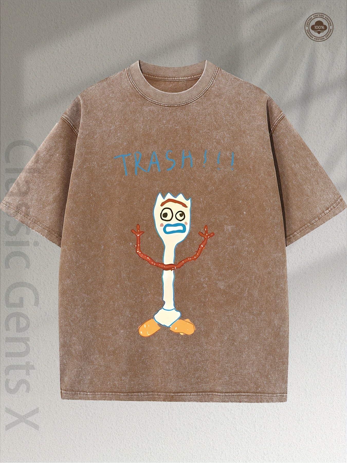 Men's & Women's 230GSM Heavyweight Washed Cotton T-Shirt with Bold "Trash!" Back-to-Back Print - Streetwear Retro Unisex Tee, Round Neck Casual Shirt for Outdoor, Festivals & Daily Wear (Machine Washable) - Year-Round