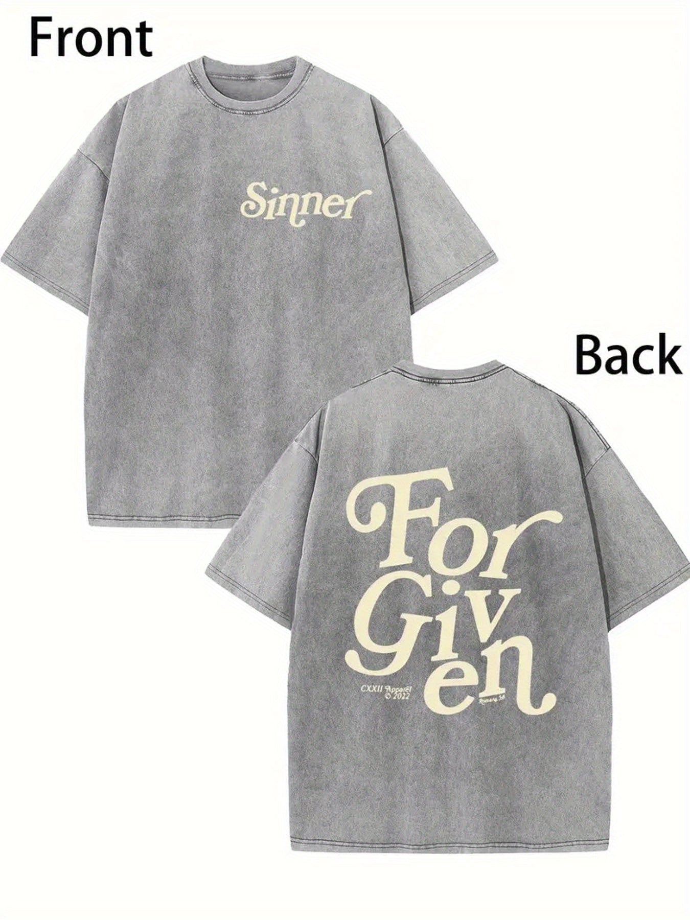 1pc Men's Vintage Sinner & Forgiveness Theme T-Shirt - 230g Batik Cotton Double-Wash Casual Shirt with Sinner & Forgiveness Print, Round Neck All-Season Top, Machine Washable Holiday Gift for Weddings/Funerals (Geometric Religious Symbol