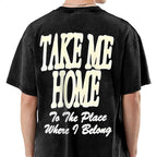 Eyesoul Take Me Home Dirtyfit T-Shirt Short-Sleeved Washed Denim Fashion Summer Cotton Stylish Design Tee