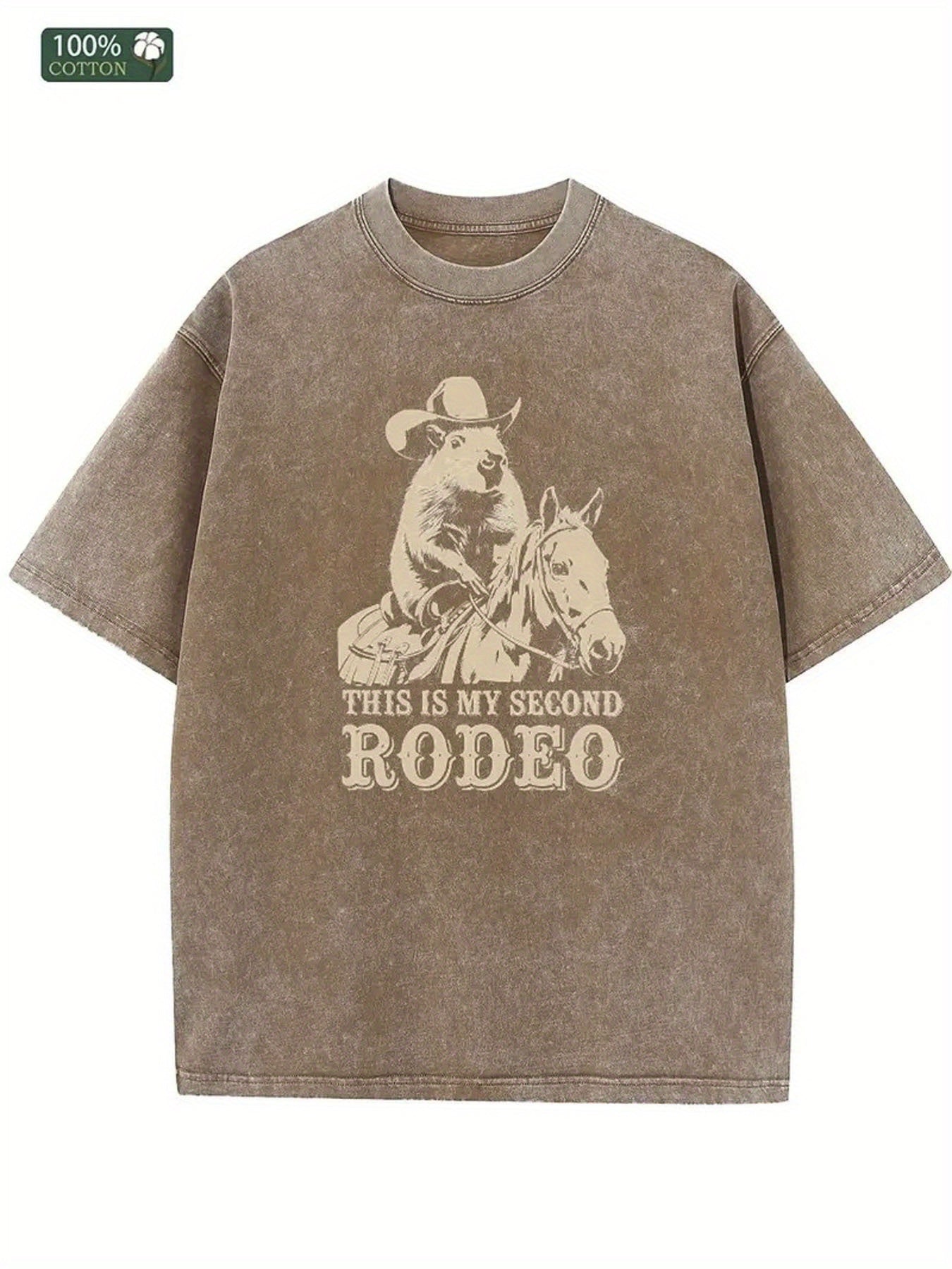 1pc Men's Vintage Denim T-Shirt - 230g Washed Cotton "This Is My Second Time in Denim" Print, Casual Round Neck Short Sleeve Tee, All-Season Machine Washable Shirt for Jeans Outfits & Layering, Holiday Gift