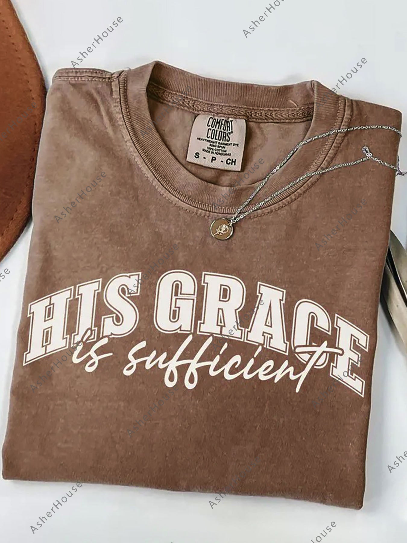 Men's 230g Heavyweight Batik Cotton T-Shirt - Vintage Washed Casual Round Neck Tee with His Glory Print, All-Season Beachwear & Festival Outfit, Ideal Gift (Premium Fit)