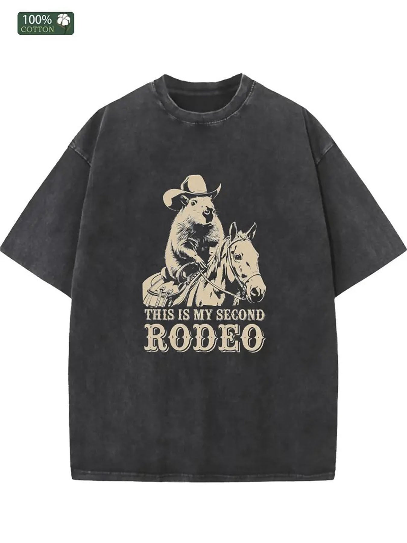 1pc Men's Vintage Denim T-Shirt - 230g Washed Cotton "This Is My Second Time in Denim" Print, Casual Round Neck Short Sleeve Tee, All-Season Machine Washable Shirt for Jeans Outfits & Layering, Holiday Gift