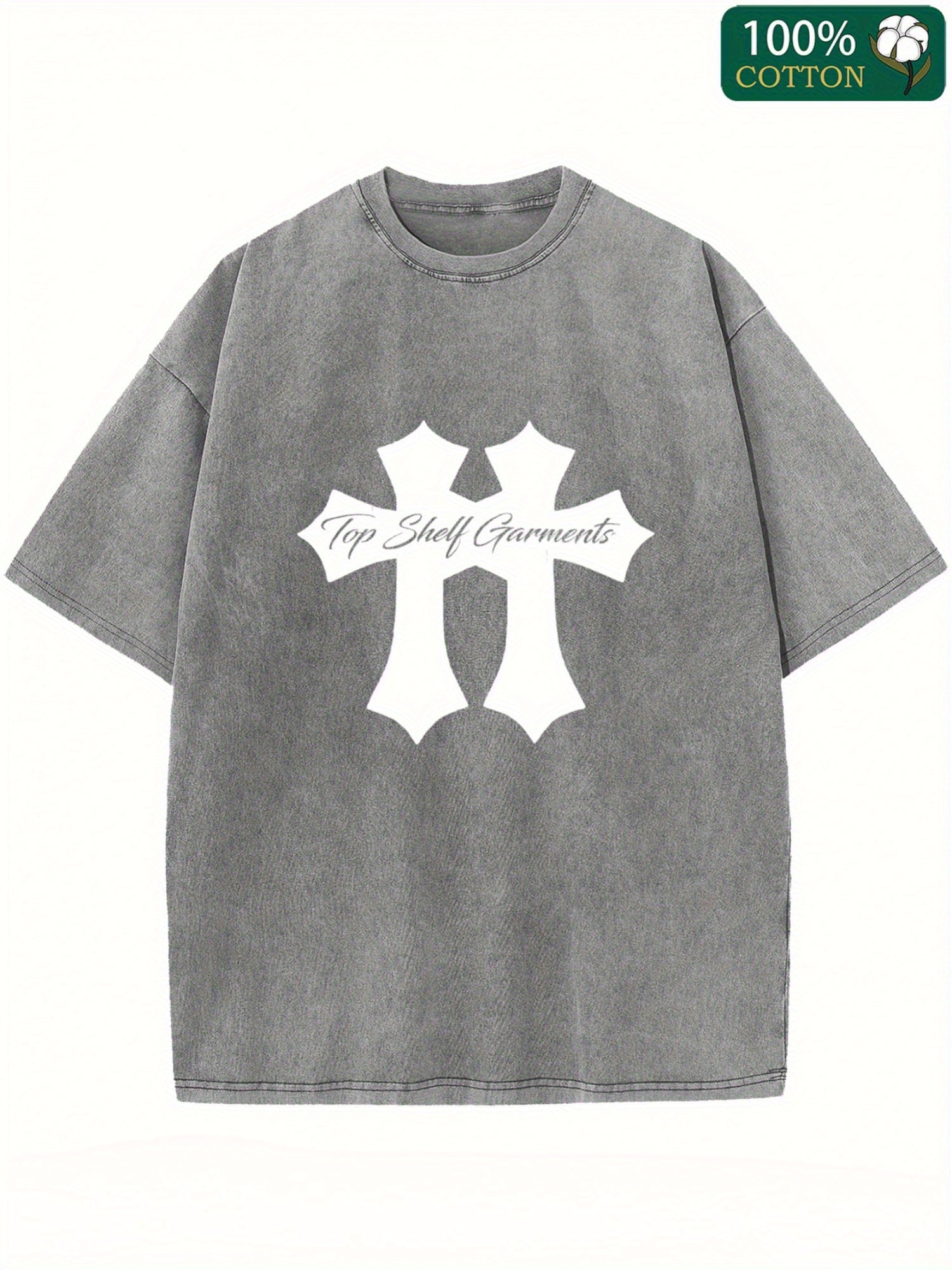 Men's Vintage Distressed 230g Thickened Washed Cotton T-Shirt - Heavyweight Short Sleeve Round Neck Tee with Drooping Shoulder Relaxed Fit, Casual Branding for all-Season Casual Attire