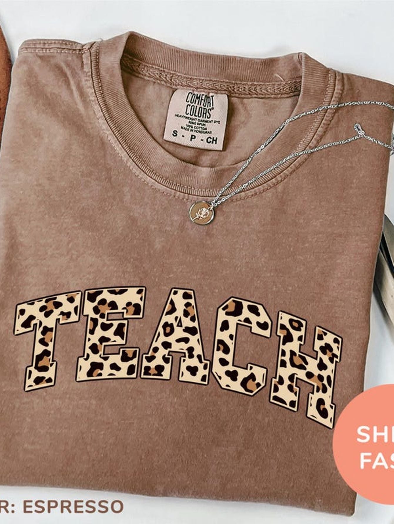 Men's & Women's Vintage TEACH Leopard Print T-Shirt - Soft Washed Cotton Teacher Top, Y2K Retro Educator Clothing, Machine Washable Casual Outfit, Fun TEACH Design for Summer & Year-Round Wear