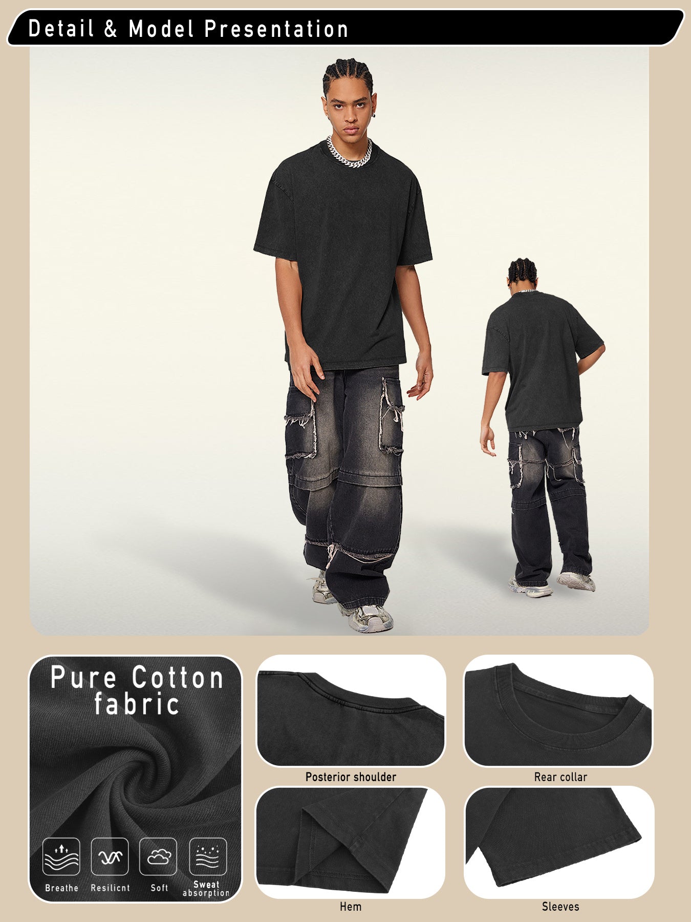 Men's Vintage Washed 100% Cotton T-Shirt - Dual-Sided Graphic Print "DIRTY SOUL" Streetwear Tee with Batik-Inspired Geometric Design, Regular Fit Short Sleeve Round Neck Casual Summer Top