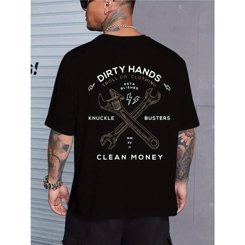 Graphic Cotton Graphic Print T-shirt Dirty Hands Clean Money Monogram Double Sided Print Gift Round Neck Short Sleeve Tee