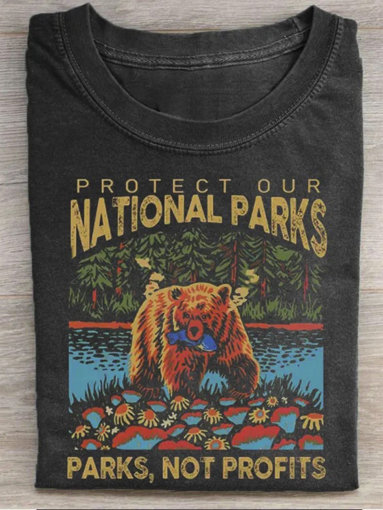 Men's 230g Washable Cotton T-Shirt - Protect National Ecology Print, Vintage Brand Logo, Casual Round Neck Summer Beachwear, Machine Washable Year-Round Essential, Perfect Holiday Gift1:1