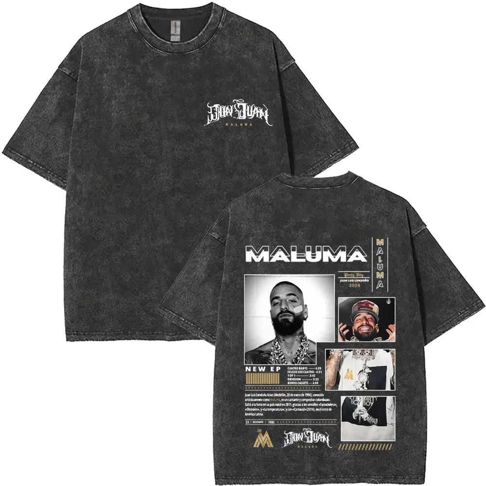 Vintage Washed Rapper Maluma Pretty Dirty Europet Tour 2025 T-shirt Men Women Fashion Oversized Tshirt Male Hip Hop Streetwear