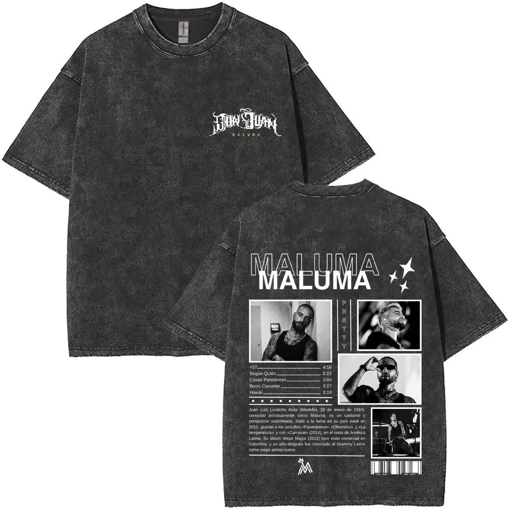 Vintage Washed Rapper Maluma Pretty Dirty Europet Tour 2025 T-shirt Men Women Fashion Oversized Tshirt Male Hip Hop Streetwear