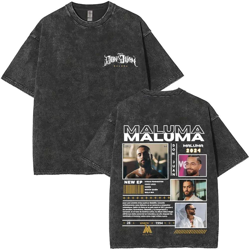 Vintage Washed Rapper Maluma Pretty Dirty Europet Tour 2025 T-shirt Men Women Fashion Oversized Tshirt Male Hip Hop Streetwear