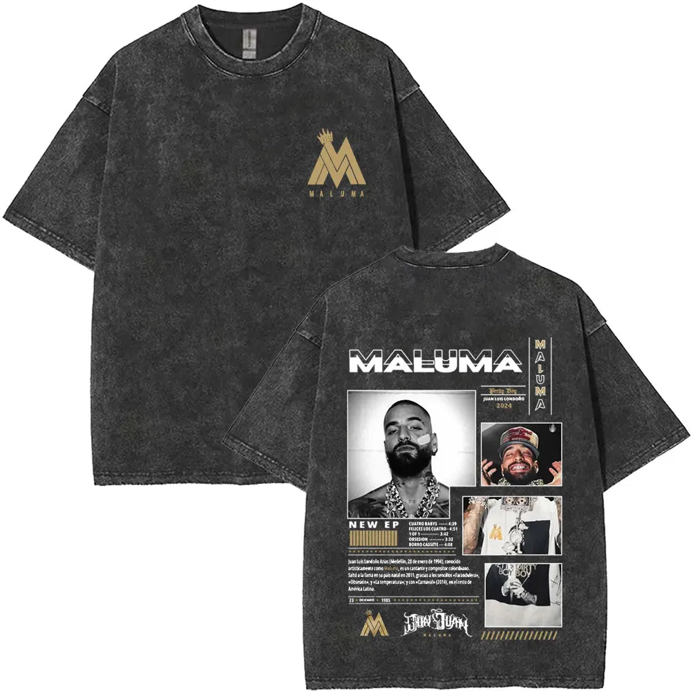 Vintage Washed Rapper Maluma Pretty Dirty Europet Tour 2025 T-shirt Men Women Fashion Oversized Tshirt Male Hip Hop Streetwear