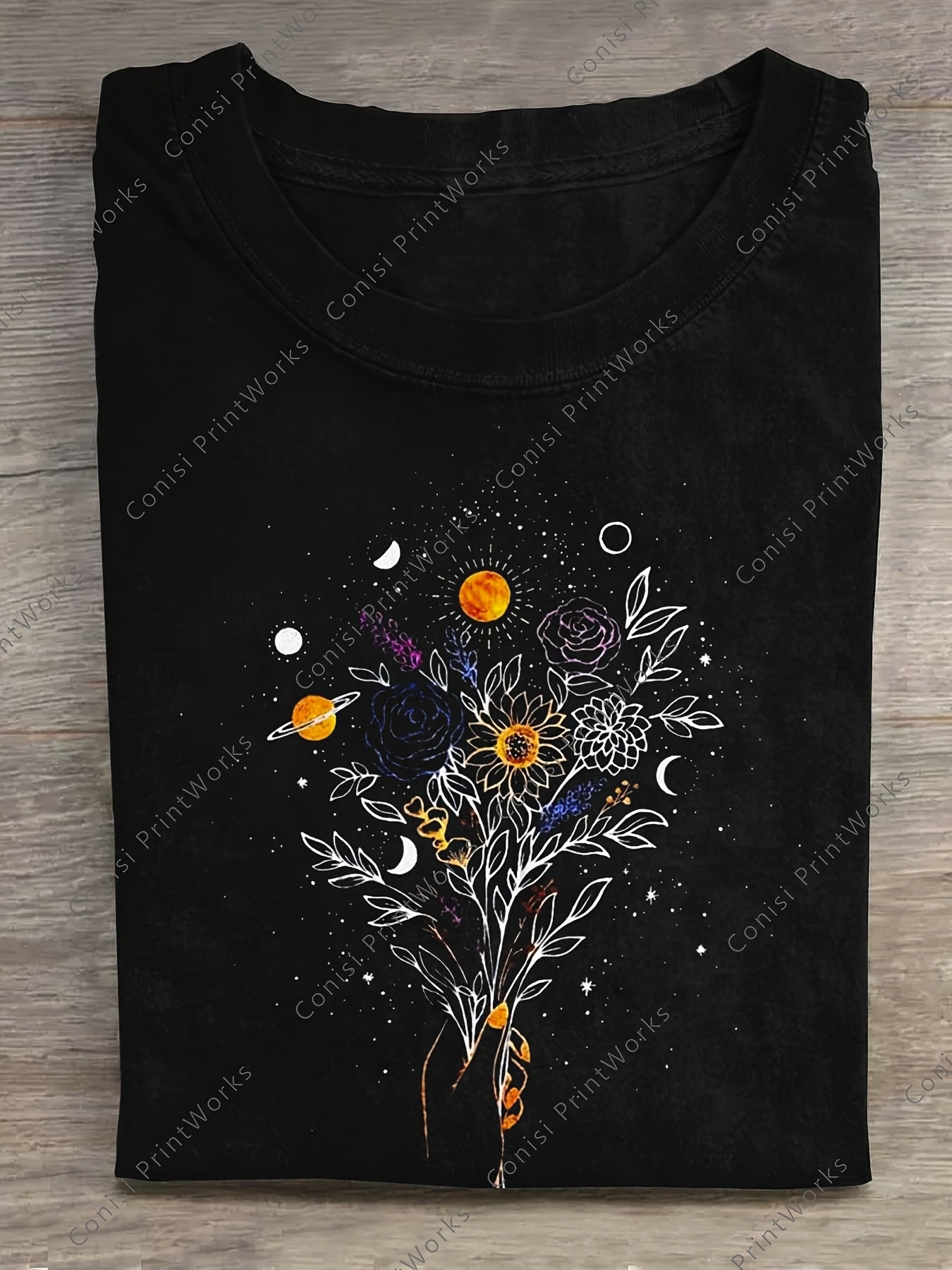 1pc Men's Vintage Washed Cotton T-Shirt with Celestial Star & Print, Loose Fit Short Sleeve Round Neck Tee, Casual Summer Shirt Suitable for All-Season Wear - Perfect Gift for Men