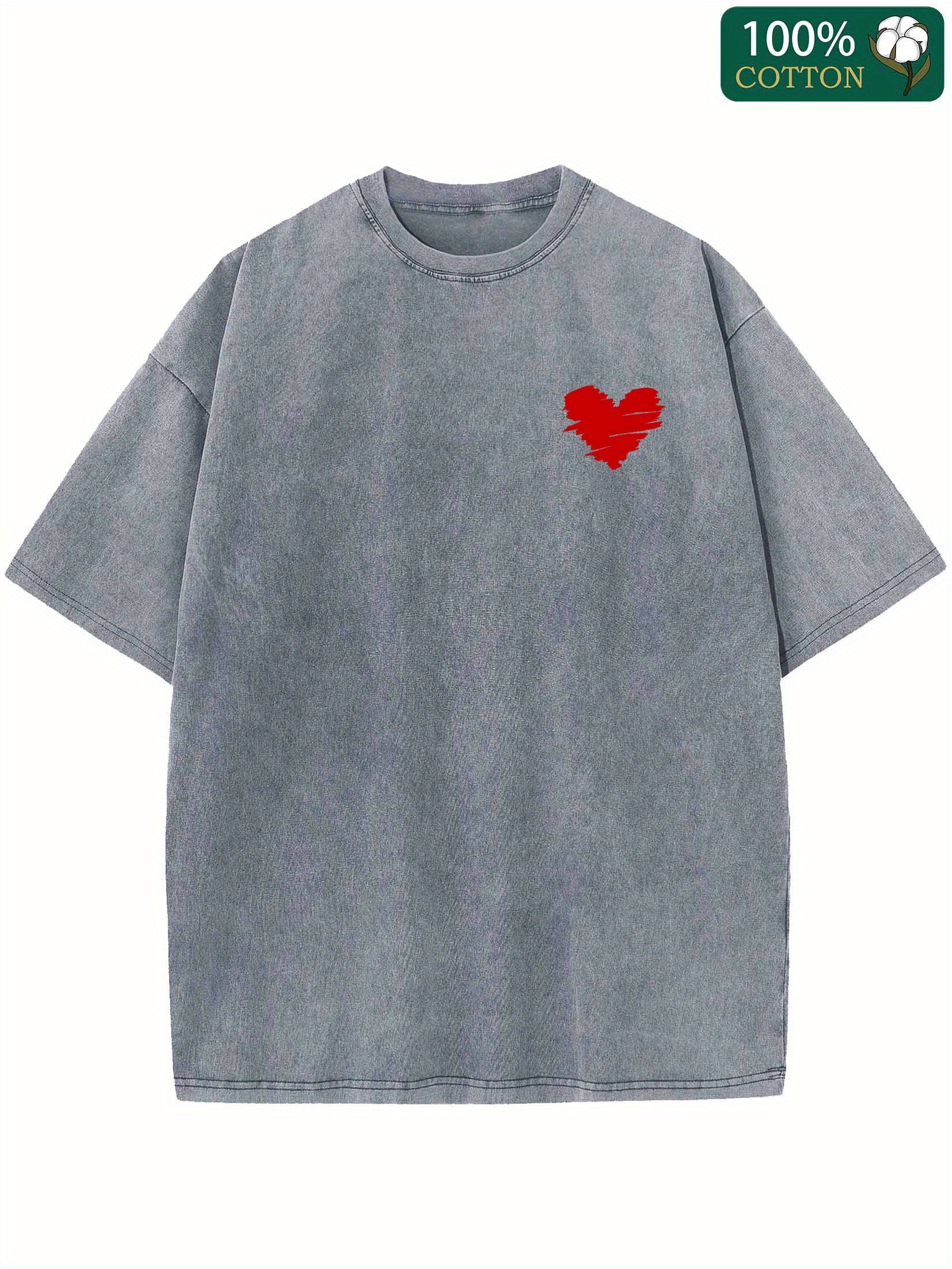 & Heavyweight 230g Thickened Cotton T-Shirt - Vintage Washed Wax-Dyed Round Neck Tee with A-Z Letter Print (Compatible for Matching, Casual Streetwear) - Unisex All-Season Wear 230gsm