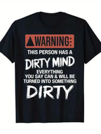Men's Humorous "Dirty Mind" Graphic T-Shirt - 100% Cotton, Round Neck, Short Sleeve, Black, Perfect for Summer Running, Fitness & Casual Wear, Machine Washable, Great Gift for Men, Women, Dad, Mom & Friends