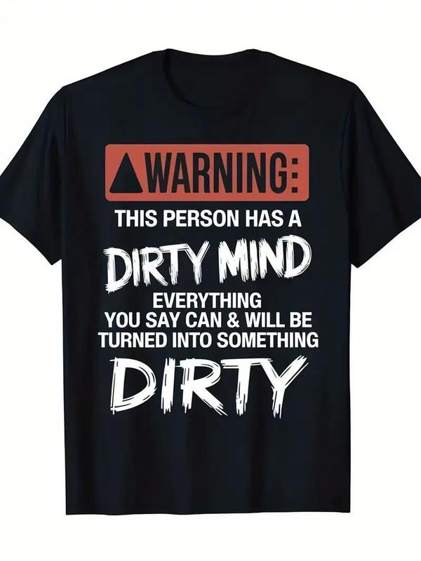 Men's Humorous "Dirty Mind" Graphic T-Shirt - 100% Cotton, Round Neck, Short Sleeve, Black, Perfect for Summer Running, Fitness & Casual Wear, Machine Washable, Great Gift for Men, Women, Dad, Mom & Friends
