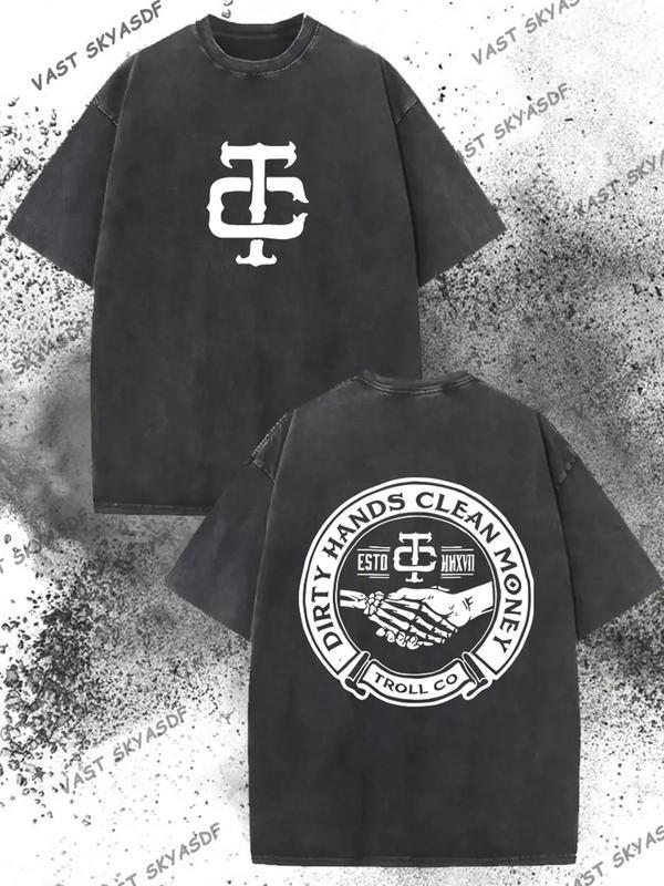 230g Washed, Dirty Hands And Clean Money Printed Men's Summer T-Shirt, High-Quality Wax Printed Cotton All Season Casual T-Shirt, Suitable For Street And Outdoor Activities, Perfecy2k,Vintage,Streetwear Christmas Thanksgiving gift,Cyber Monday