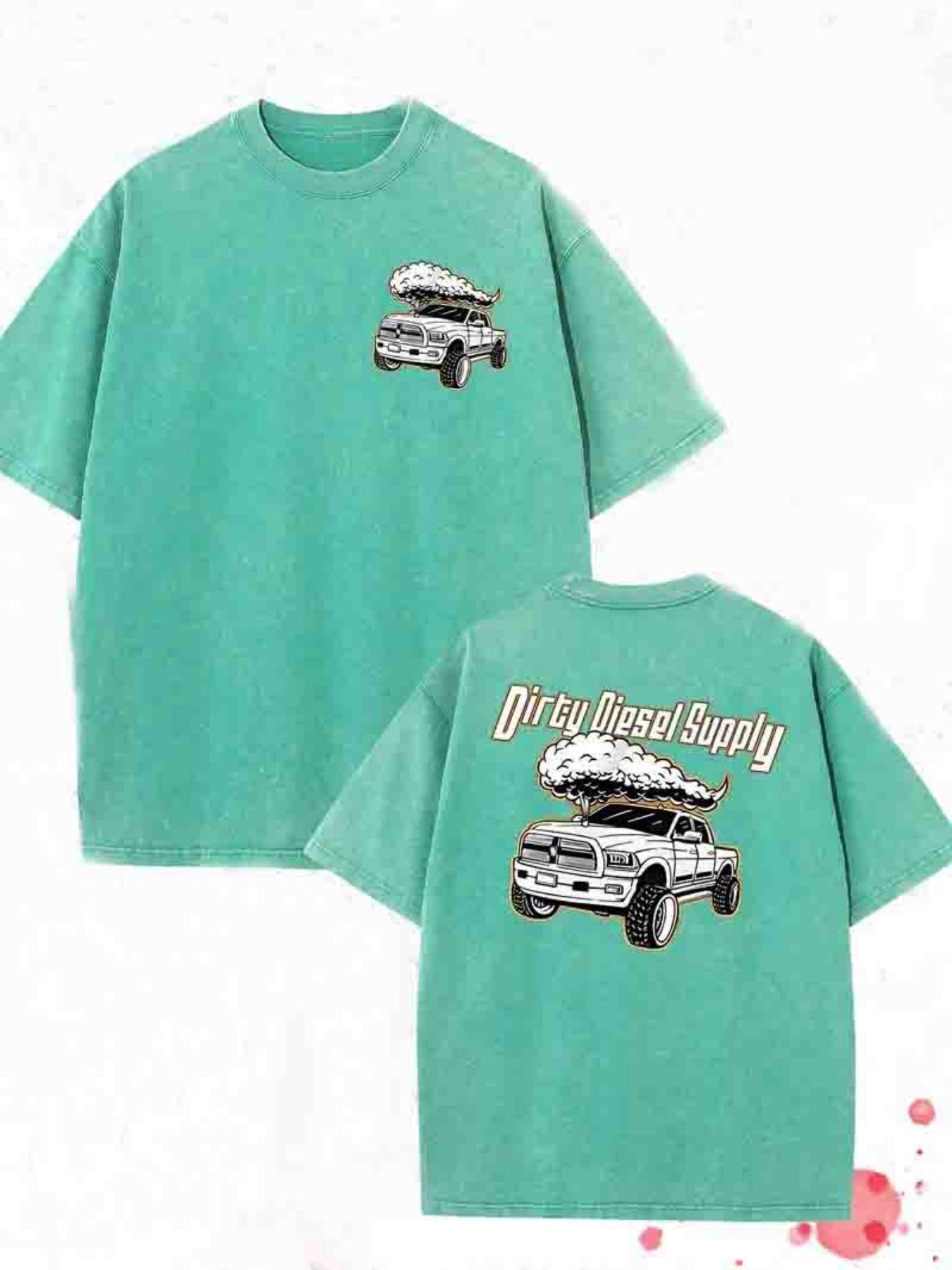Men's 230G Heavyweight Double-Sided Washed T-Shirt - "Dirty" Graphic Print with Vintage Truck Design, Round Neck Regular Fit Short Sleeve Tee for All-Season Casual Outdoor Hiking & Holiday Gifts