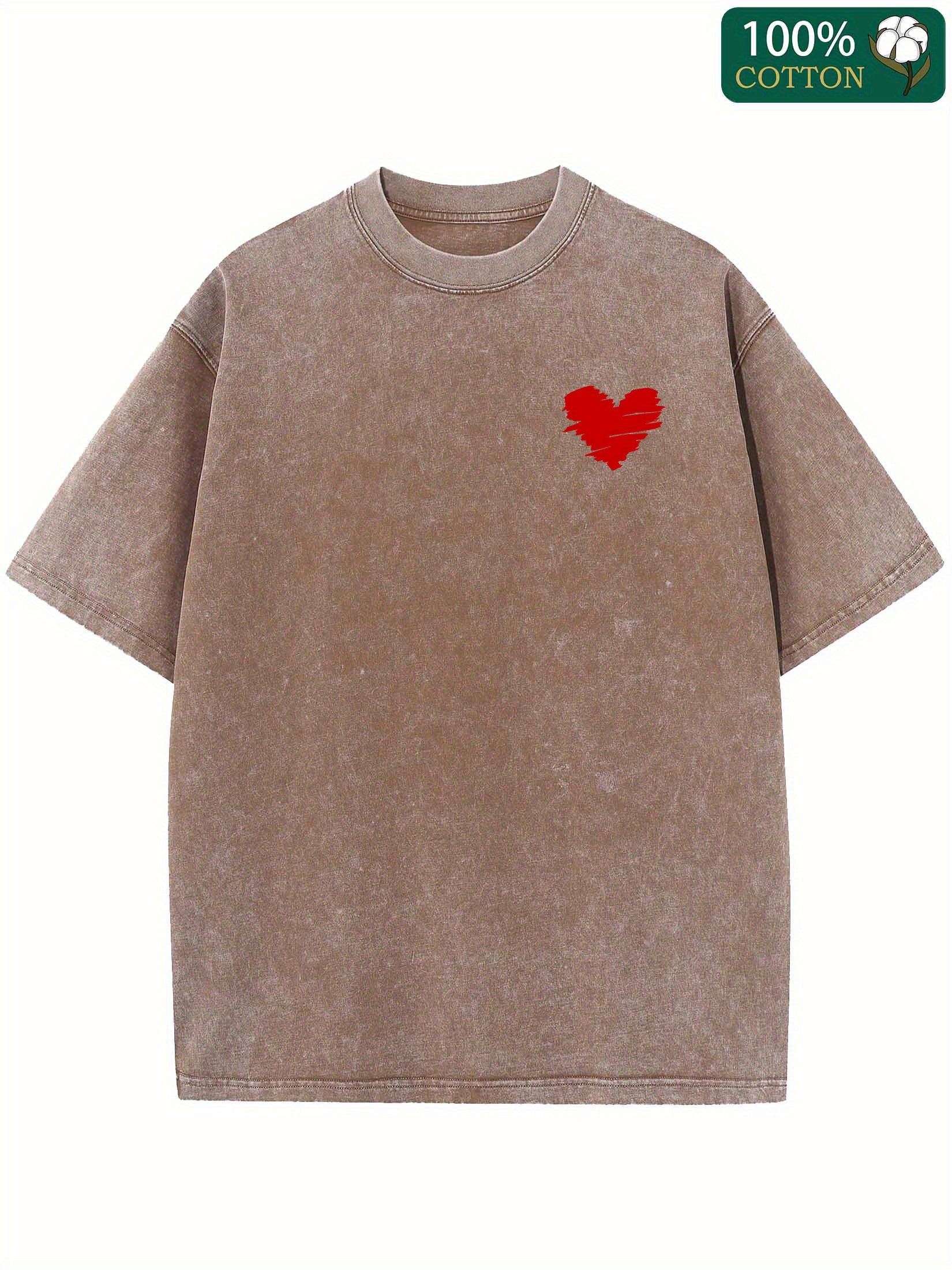 & Heavyweight 230g Thickened Cotton T-Shirt - Vintage Washed Wax-Dyed Round Neck Tee with A-Z Letter Print (Compatible for Matching, Casual Streetwear) - Unisex All-Season Wear 230gsm